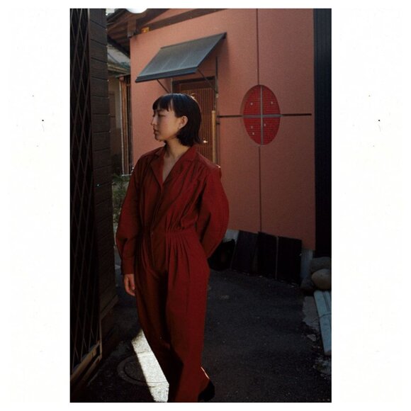 RESERVED - REVES August Front Pleated Jumpsuit Rust Red - Picture 3 of 14